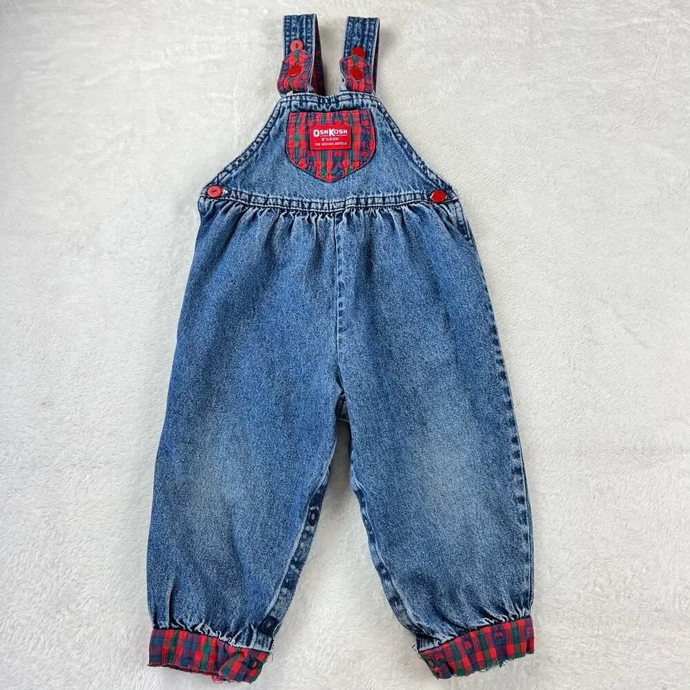 Oshkosh Vintage denim & plaid girls Overall pants Jeans size 24 months USA